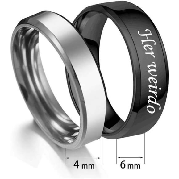 Matching Necklaces for Couples-His Crazy Her Weirdo Engraved Ring Pendant - Picture 3 of 8